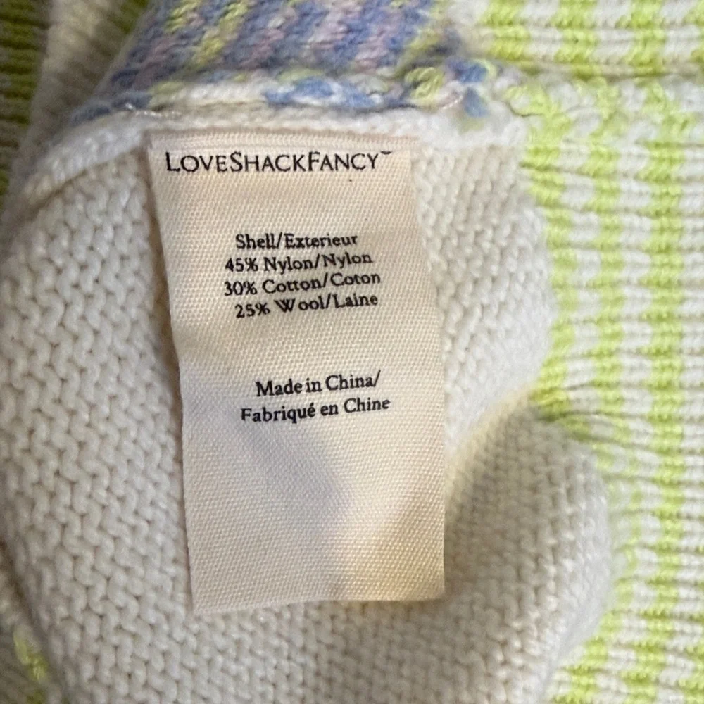 LoveShackFancy Pastel Gingham Knit Cardigan Ruffle Cuff Button Front Size M - Picture 5 of 6